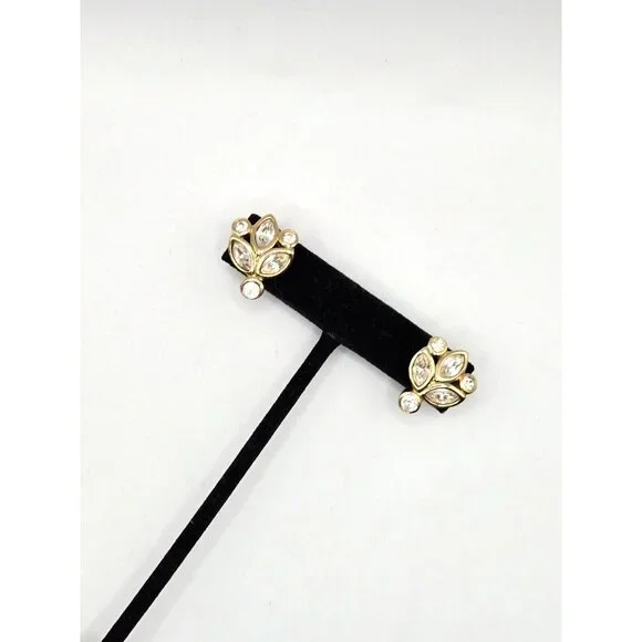 Christian Dior Signed Crystal Rhinestone Gold Plated stud Earrings Rare design - Picture 5 of 7